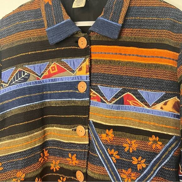 Coldwater Creek | Boho Patchwork Mixed Media Embroidered Jacket | Size XL - Picture 4 of 11